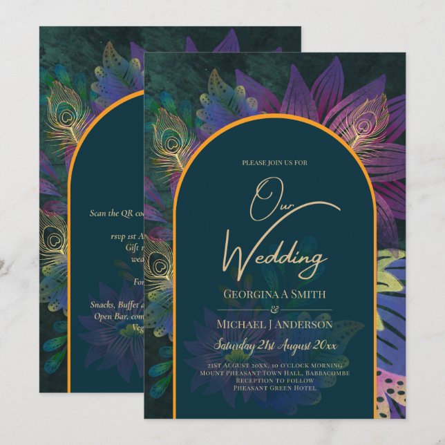 Convite de casamento de TONELADAS JUDAEL Douradas  (Frente/Verso)