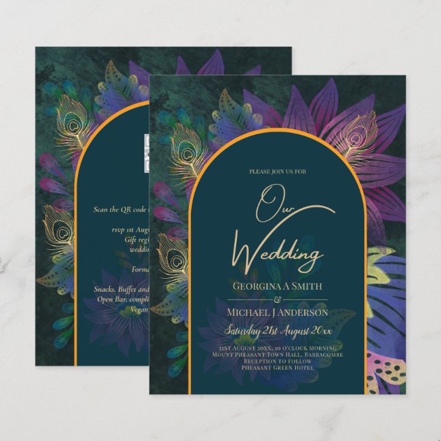 Convite de casamento de TONELADAS JUDAEL Douradas  (Frente/Verso)