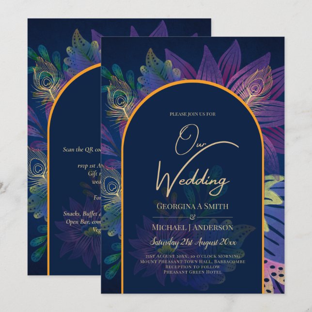 Convite de casamento de TONELADAS JUDAEL Douradas, (Frente/Verso)