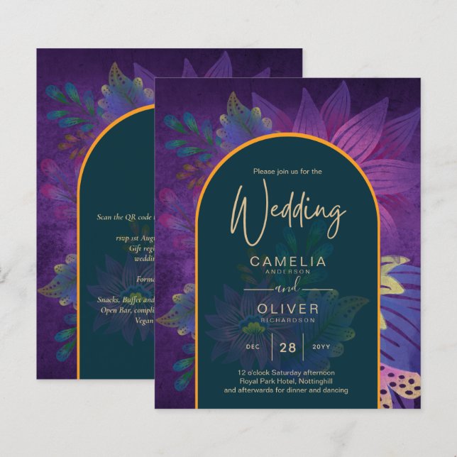 Convite de casamento de TONELADAS JUDAEL Douradas  (Frente/Verso)