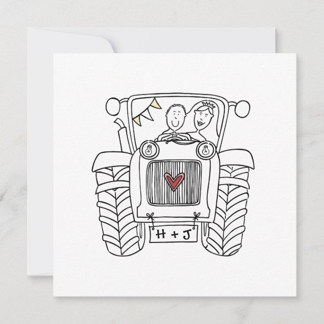Convite de casamento de trator personalizado para  (Frente)