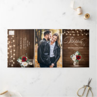 Convite De Casamento De Três Formas Florais Rustic