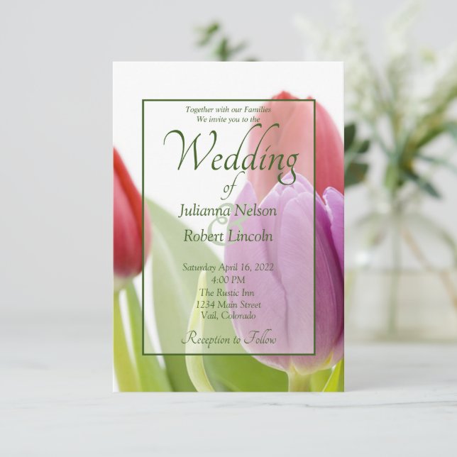 Convite de casamento de tulipas (Em pé/Frente)