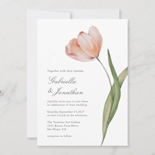 Convite De Casamento De Tulipas De Aquarela De Scr (Frente)
