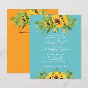 Convite de casamento de Turquesa de Girassóis do 