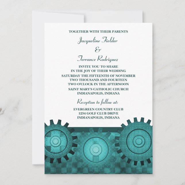 Convite de casamento de Ursos Steampunk, Teal (Frente)