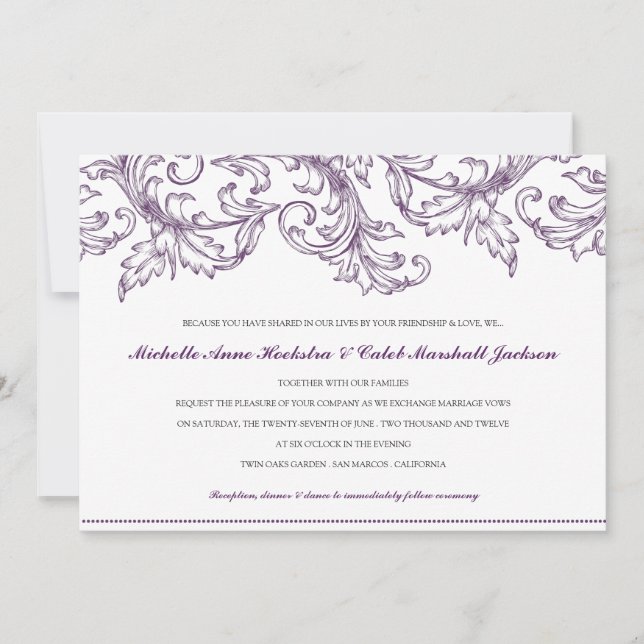 Convite de Casamento de Veneza (Roxo) (Frente)