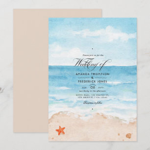 Convite de Casamento de Verão com Aquarela na Prai