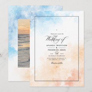 Convite de Casamento de Verão com Aquarela na Prai