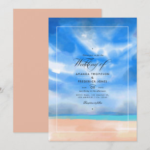 Convite de Casamento de Verão com Aquarela na Prai