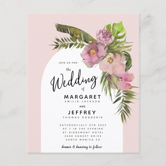 Convite de Casamento de Verão com Arco Floral Trop (Frente)