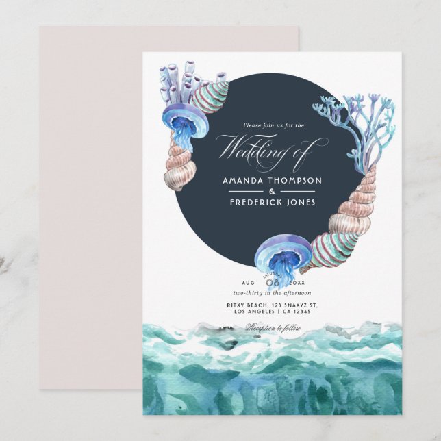 Convite de Casamento de Verão na Praia (Frente/Verso)