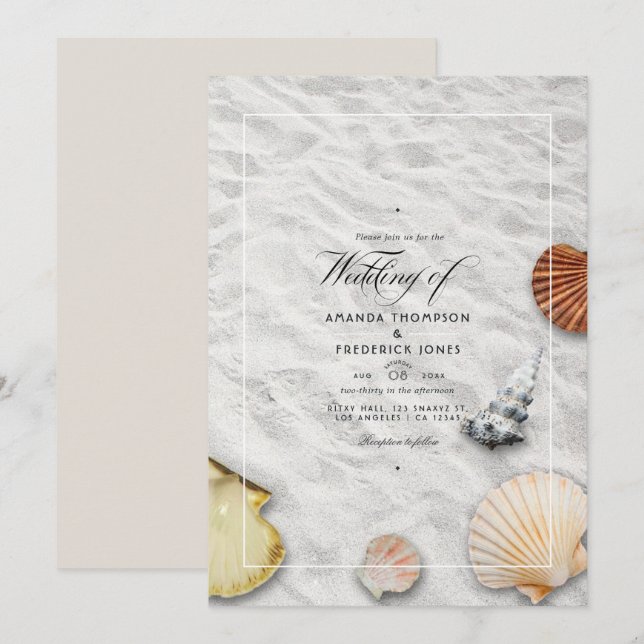 Convite de Casamento de Verão na Praia (Frente/Verso)