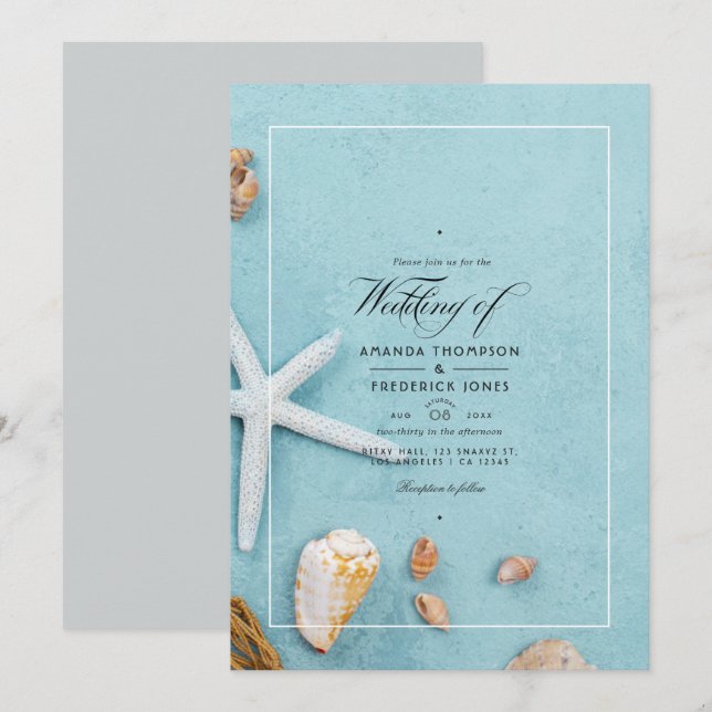 Convite de Casamento de Verão na Praia (Frente/Verso)