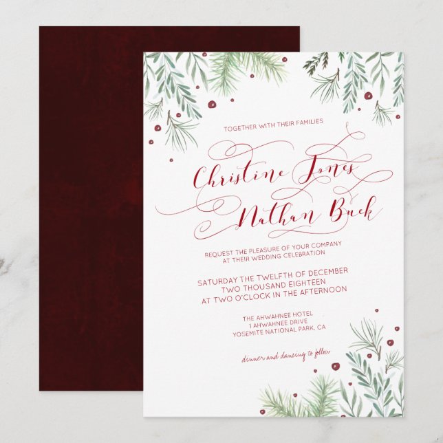 Convite de Casamento de Verdor de Inverno (Frente/Verso)