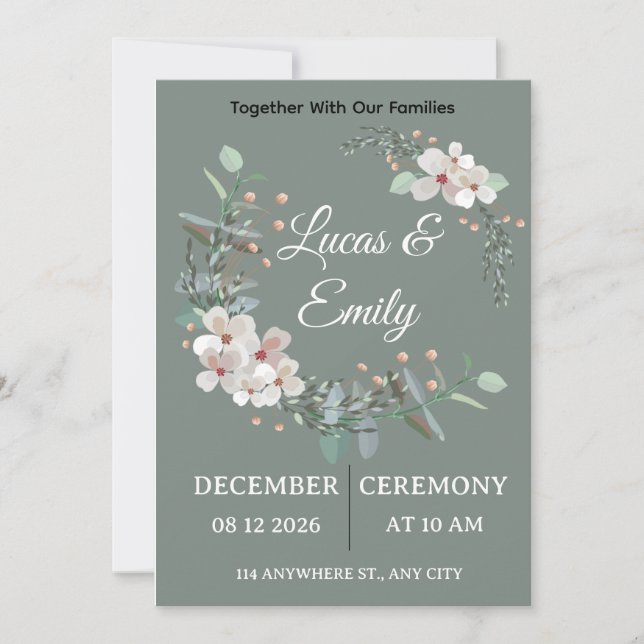 Convite de Casamento de Verdor Elegante (Frente)