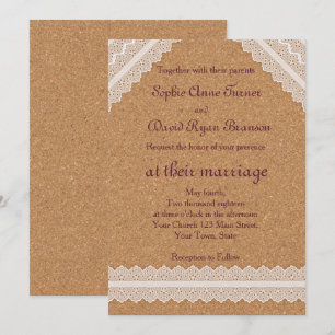 Convite De Casamento De Vintage Lace Wine Cork