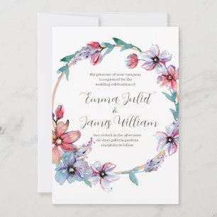 Convite De Casamento De Watercolor Floral Wreath