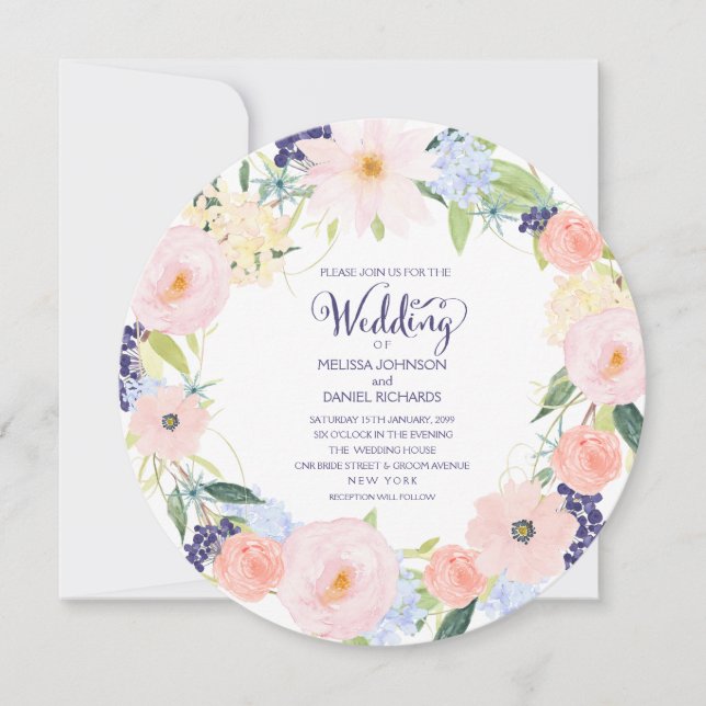 Convite De Casamento De Wreath Floral Com Primaver (Frente)