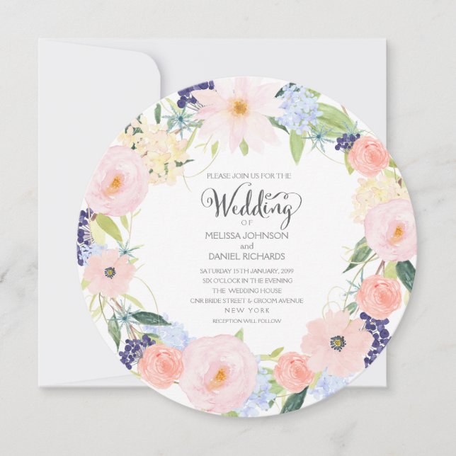 Convite De Casamento De Wreath Floral Com Primaver (Frente)
