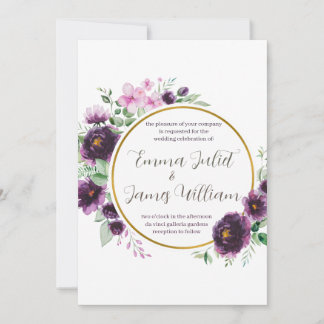 Convite De Casamento De Wreath Floral Por Aquarela