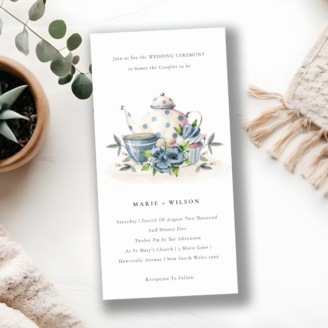 Convite de casamento de Xícara Floral Azul Aqua (Criador carregado)