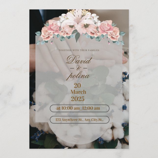 Convite de Casamento Decoração Flor Branca Rosa (Frente)