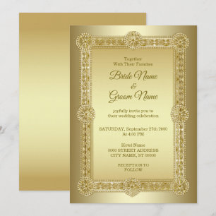 Convite de Casamento Decorativo Dourado