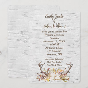 Convite de casamento Deer Antlers no Birch