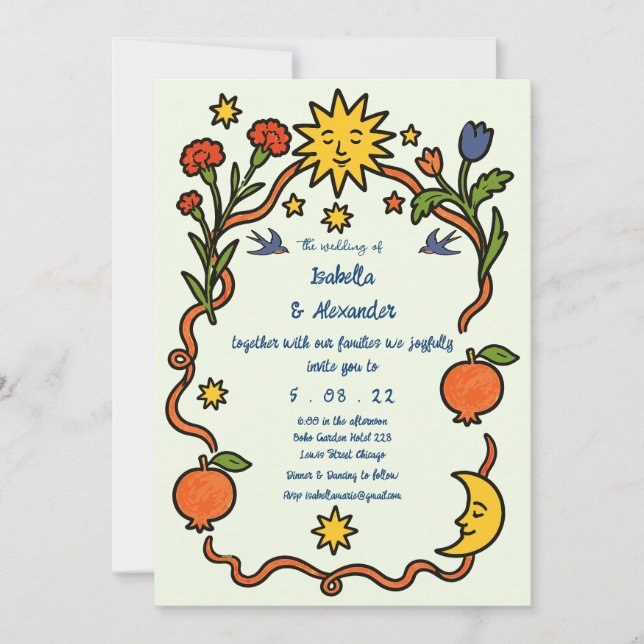 Convite de Casamento Desenhado à Mão (Frente)