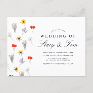Convite de Casamento Desenhado à Mão com Flores Si