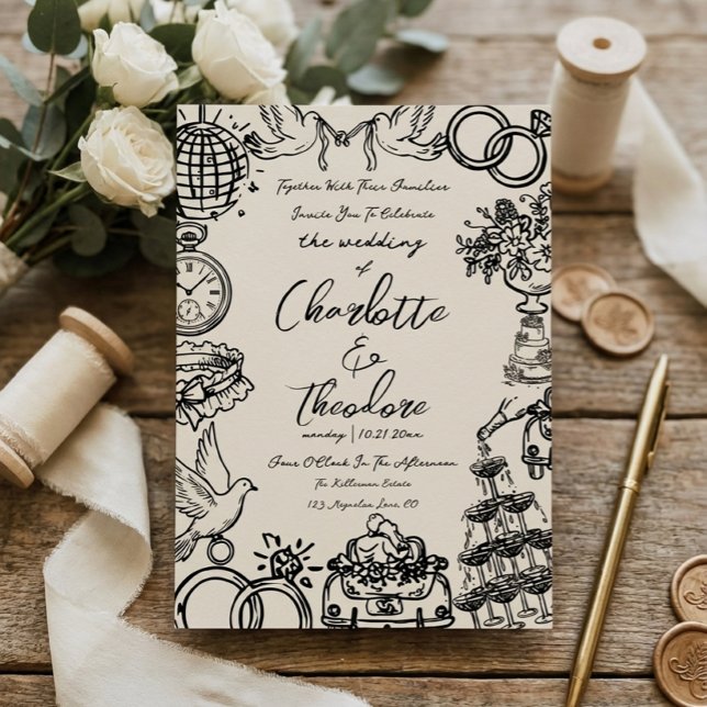 Convite de Casamento Desenhado à Mão e Caprichoso  (Criador carregado)