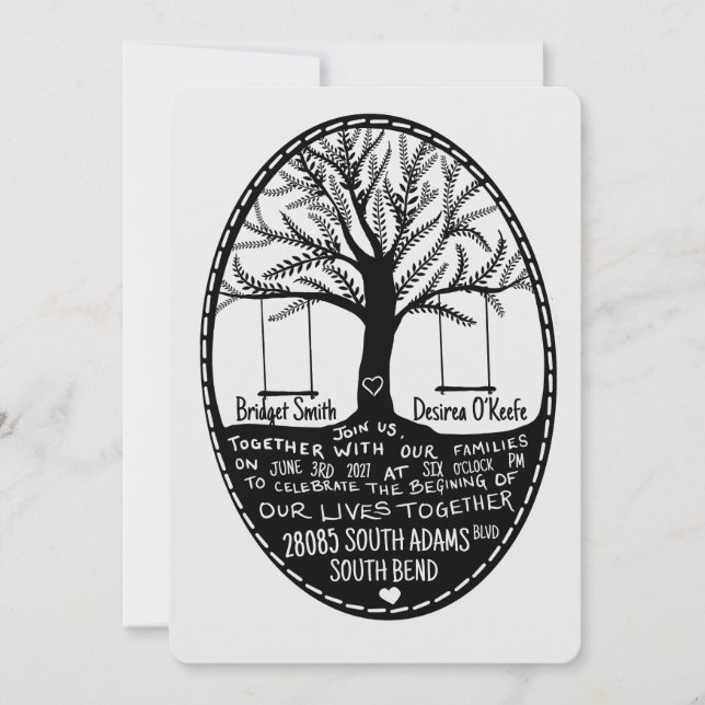Convite de Casamento Desenhado no Estilo de Bordad (Frente)