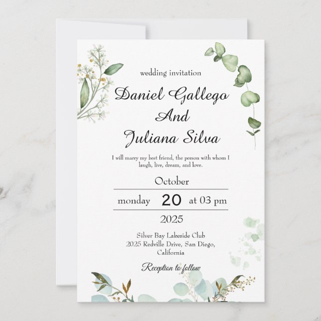 Convite de Casamento Desert Greenery (Frente)