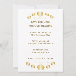 Convite de Casamento Design Corações Dourados