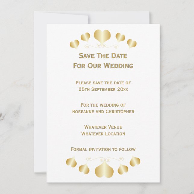 Convite de Casamento Design Corações Dourados (Frente)