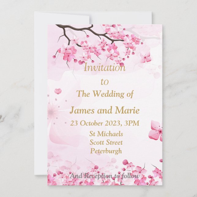 Convite de casamento deslumbrante, flor de pessegu (Frente)