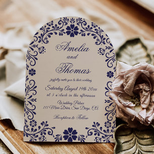 Convite de Casamento Destino Mexicano Azul Bege