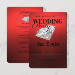 Convite de Casamento Diamante Vermelho Moderno par
