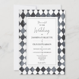 Convite de Casamento Diamantes Preto e Branco