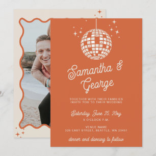 Convite de Casamento Disco Laranja Marfim Retro Gr