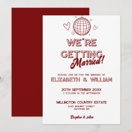 Convite de Casamento Disco Retro Vermelho Moderno