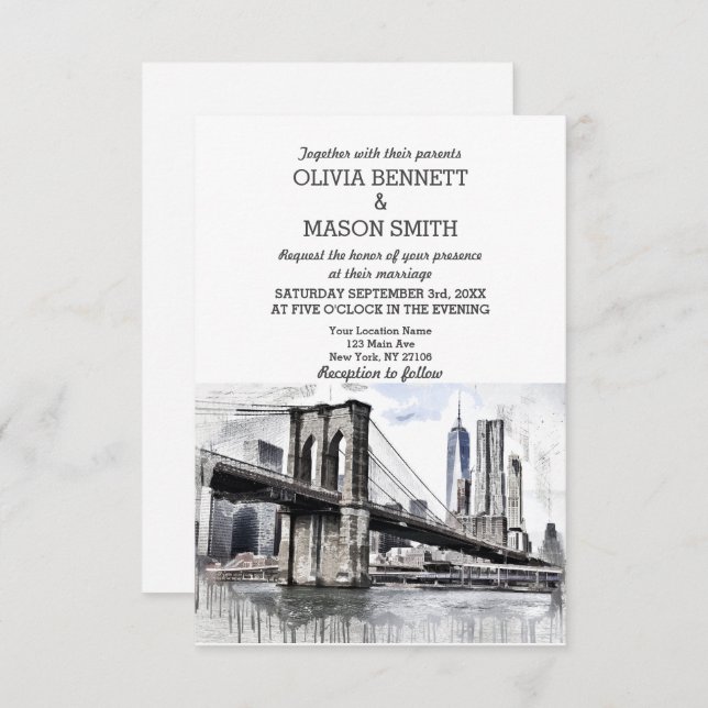 Convite de casamento do Brooklyn no Skyline Nova I (Frente/Verso)