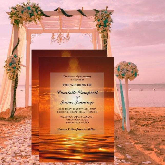 Convite de casamento do céu Dourado do mar de Ouro (Sunset Orange Golden Sky Sea Gold Wedding Invite)