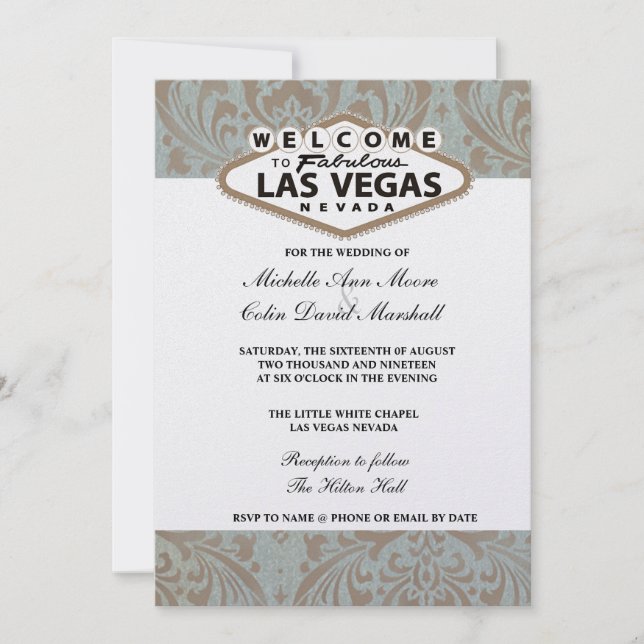 Convite de casamento do Damask Floral Las Vegas (Frente)