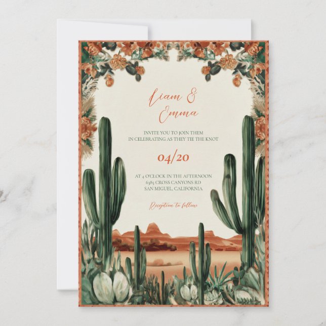 Convite de Casamento do Deserto de Cacto Mexicano  (Frente)