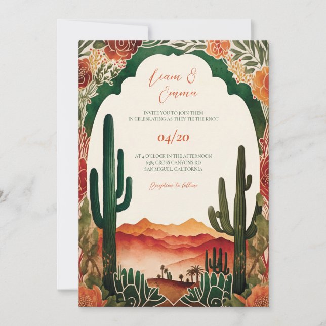 Convite de Casamento do Deserto de Cactus Mexicano (Frente)