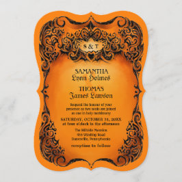 Convite de casamento do Dia das Bruxas - laranja -