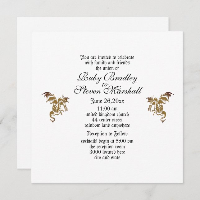 Convite de Casamento do Dragão ouro (Frente/Verso)