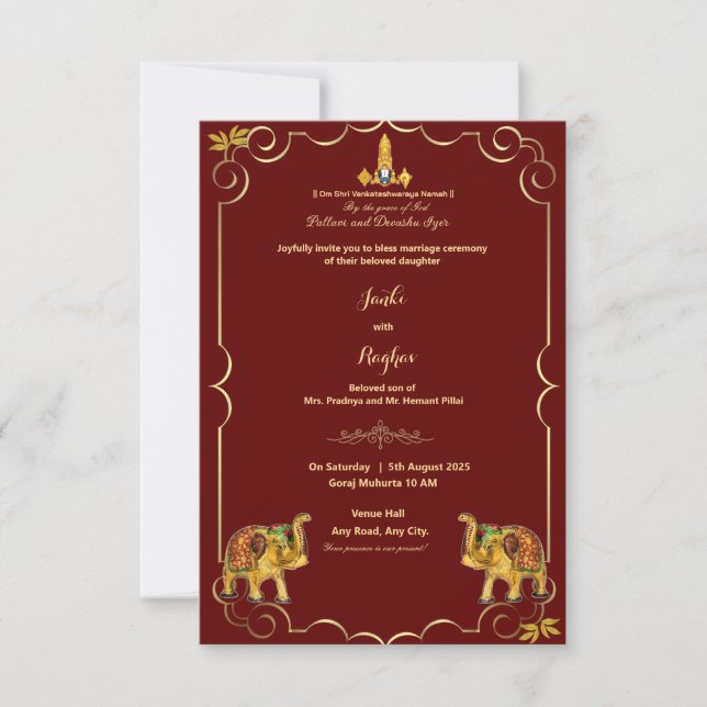 convite de casamento do elefante vermelho do sul d (Frente)